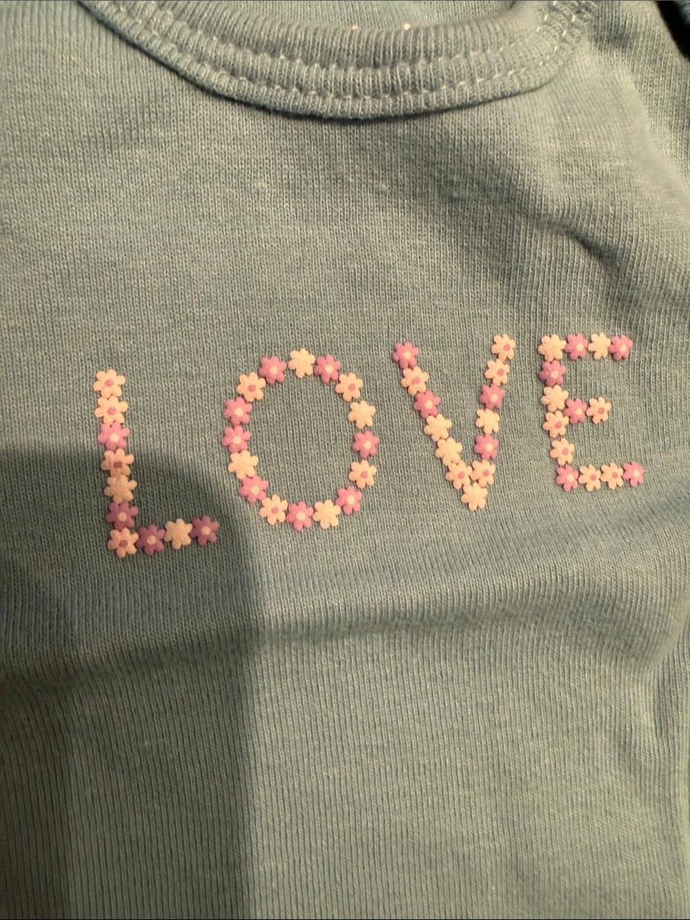 Baby Blue  'LOVE' Short-Sleeve One-Piece Bodysuit Baby Girl 3 Months